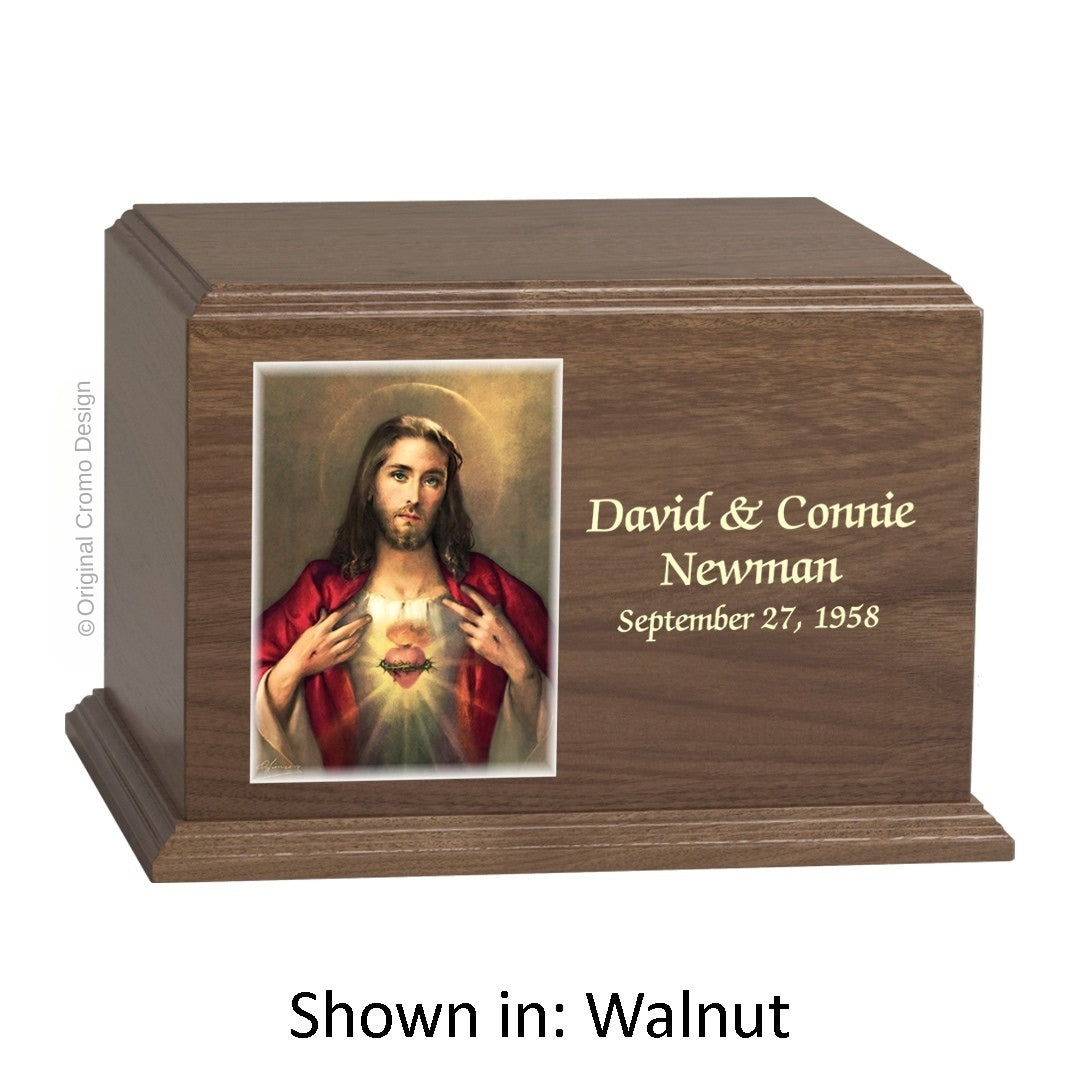 Catholic cremation urn with Saint Patrick  Wood finish by Cromo NB