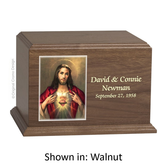 Catholic cremation urn with Saint Patrick  Wood finish by Cromo NB
