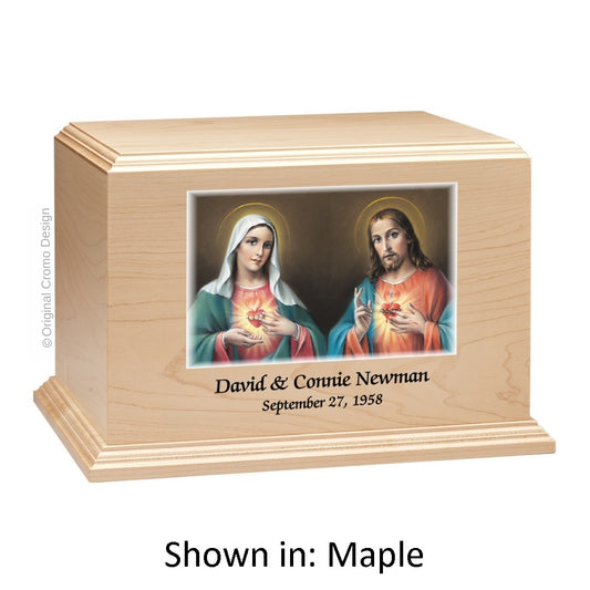 Catholic cremation urn with Sacred Heart of Jesus  Wood finish by Cromo NB