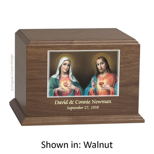 Catholic cremation urn with Sacred Heart of Jesus  Wood finish by Cromo NB