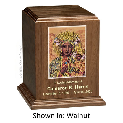 Catholic cremation urn with Our Lady of Czetechowa  Wood finish by Cromo NB
