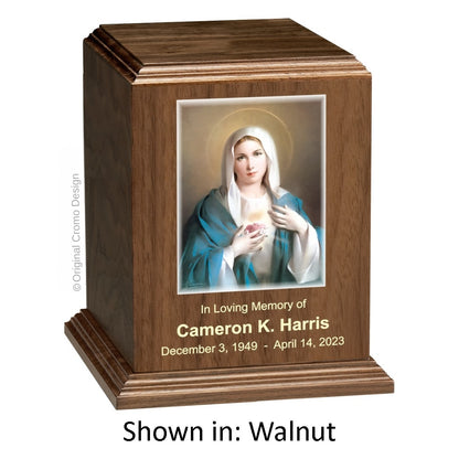 Catholic cremation urn with Paradise Jesus Hugging  Wood finish by Cromo NB