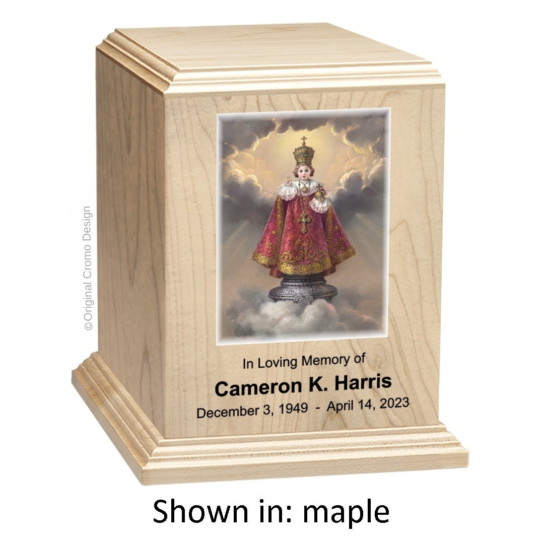 Catholic cremation urn with Immaculate Heart of Mary  Wood finish by Cromo NB