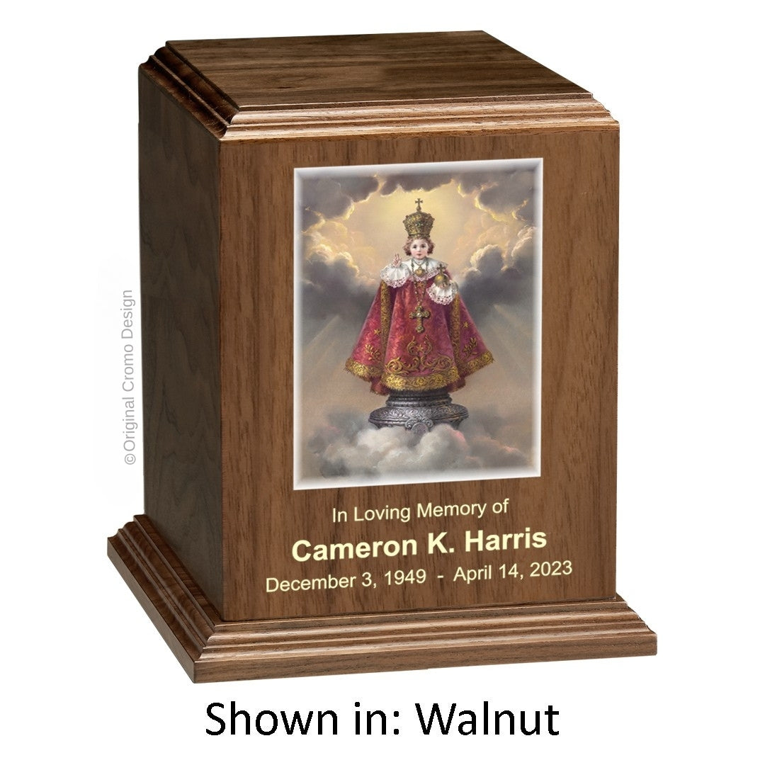 Catholic cremation urn with Immaculate Heart of Mary  Wood finish by Cromo NB
