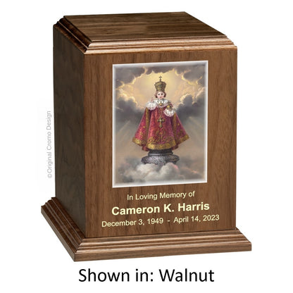 Catholic cremation urn with Immaculate Heart of Mary  Wood finish by Cromo NB