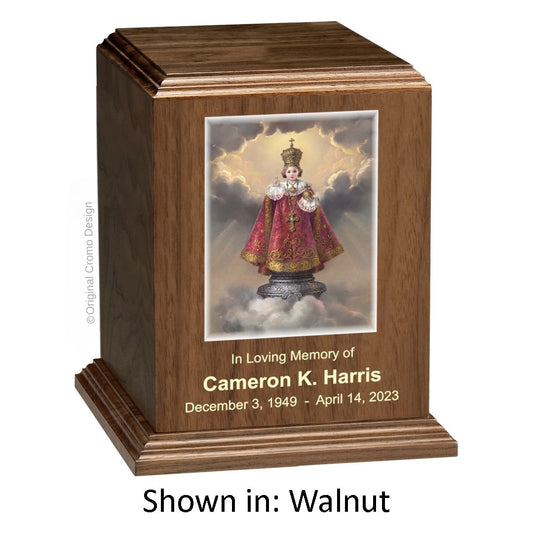 Catholic cremation urn with Immaculate Heart of Mary  Wood finish by Cromo NB