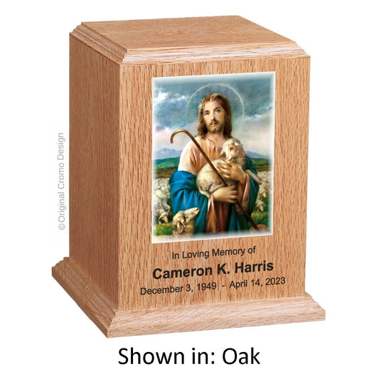 Catholic cremation urn with Jesus Praying  Wood finish by Cromo NB