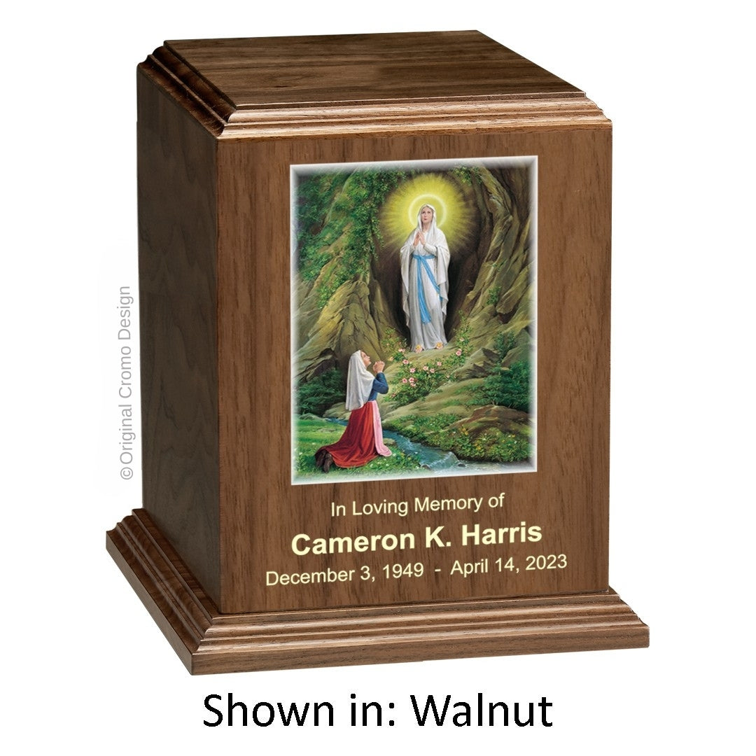 Catholic cremation urn with Saint Therese  Wood finish by Cromo NB