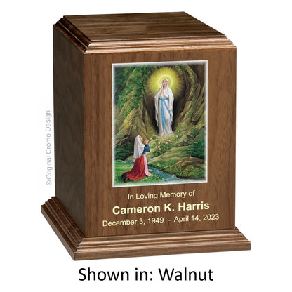 Catholic cremation urn with Saint Therese  Wood finish by Cromo NB