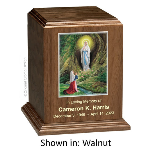 Catholic cremation urn with Saint Therese  Wood finish by Cromo NB