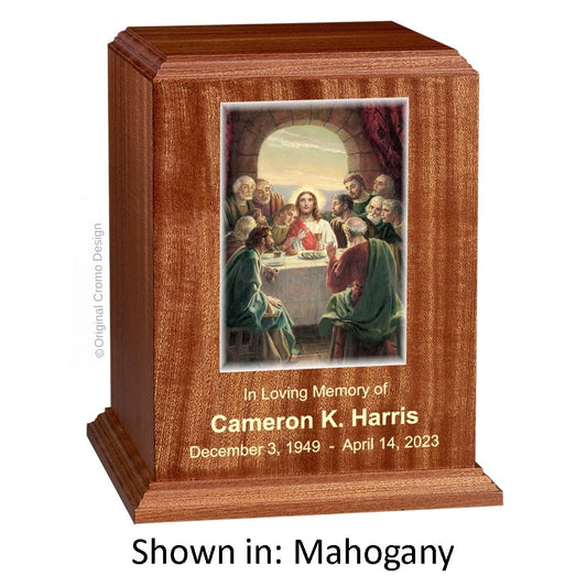 Catholic cremation urn with Saint Therese  Wood finish by Cromo NB