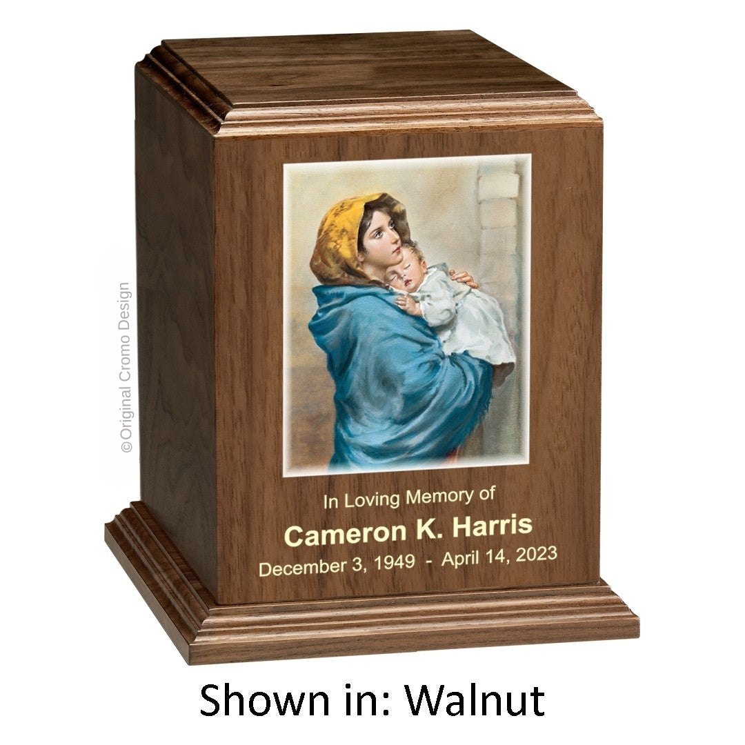 Catholic cremation urn with Saint Jude  Wood finish by Cromo NB