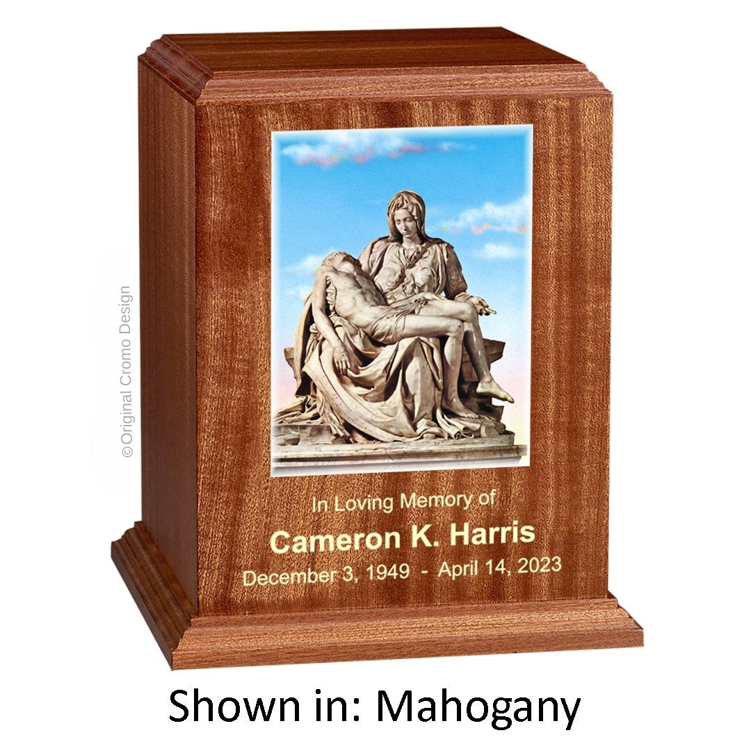 Catholic cremation urn with Last Supper  Wood finish by Cromo NB