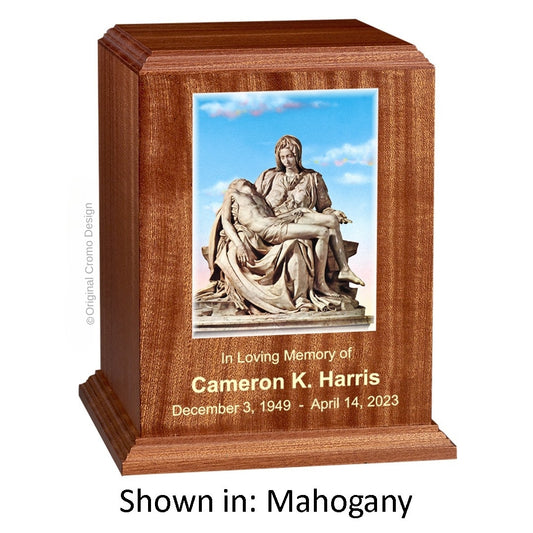 Catholic cremation urn with Last Supper  Wood finish by Cromo NB
