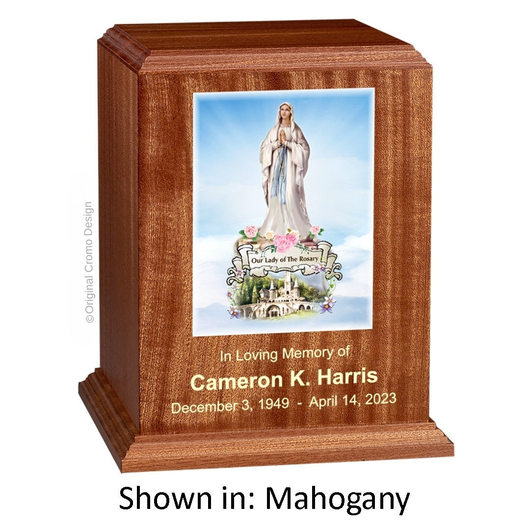 Catholic cremation urn with Pieta Michelangelo  Wood finish by Cromo NB