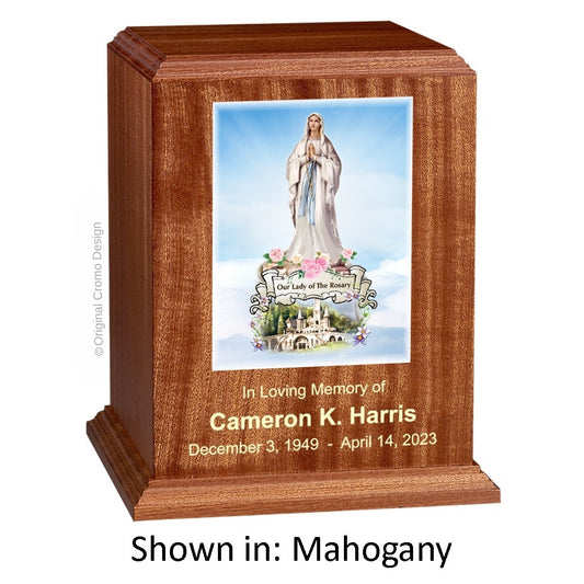Catholic cremation urn with Pieta Michelangelo  Wood finish by Cromo NB