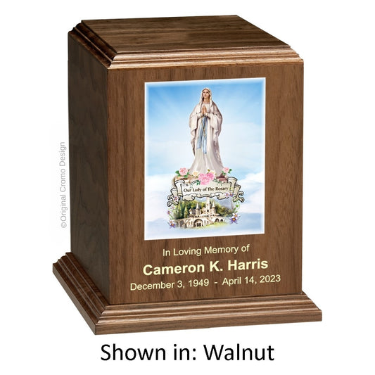 Catholic cremation urn with Madonna of The Street  Wood finish by Cromo NB