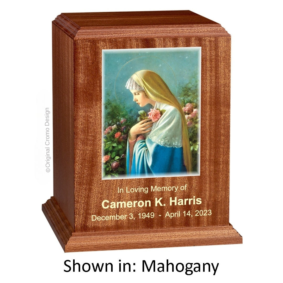 Catholic cremation urn with Saint Patrick  Wood finish by Cromo NB