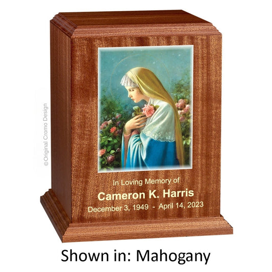 Catholic cremation urn with Saint Patrick  Wood finish by Cromo NB