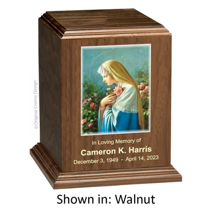 Catholic cremation urn with Saint Patrick  Wood finish by Cromo NB