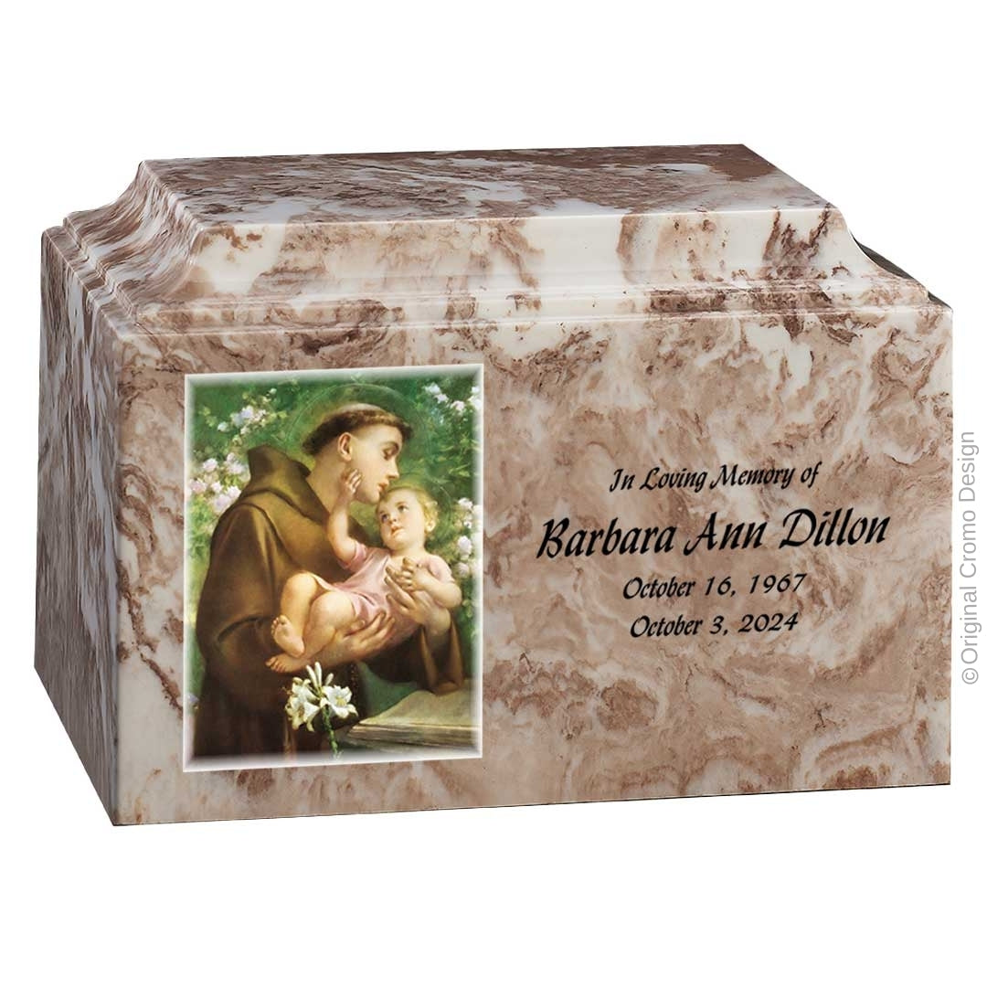 Catholic cremation urn with Saint Anthony  Crestone finish by Cromo NB