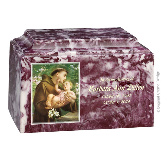 Catholic cremation urn with Saint Anthony  Merlot finish by Cromo NB