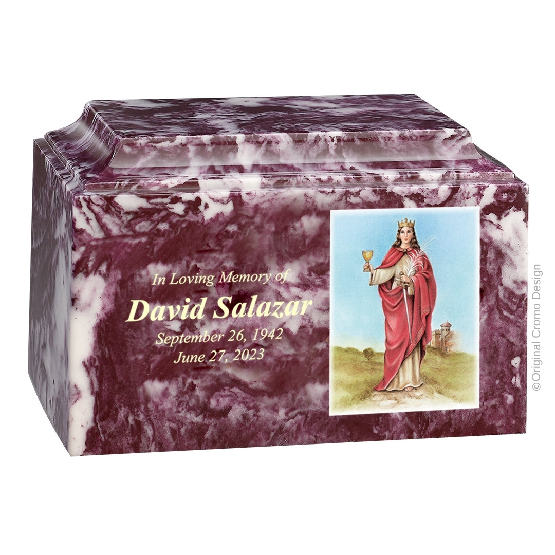 Catholic cremation urn with Our Lady of Santa Barbara  Wood finish by Cromo NB