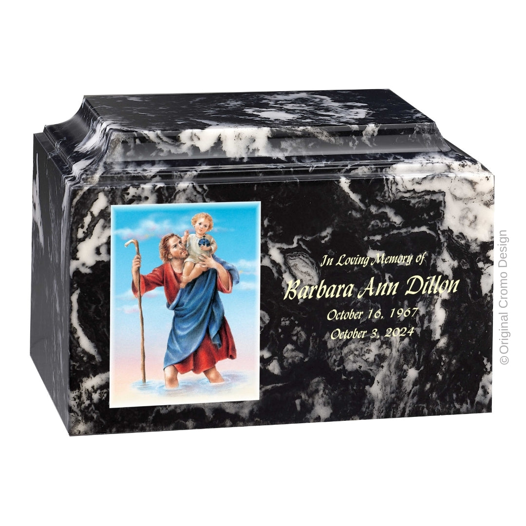 Catholic cremation urn with Saint Christopher  Wood finish by Cromo NB