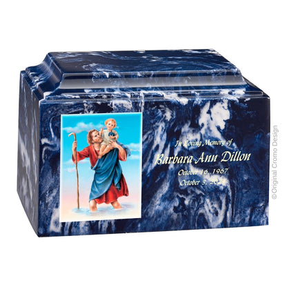 Catholic cremation urn with Saint Christopher  Wood finish by Cromo NB