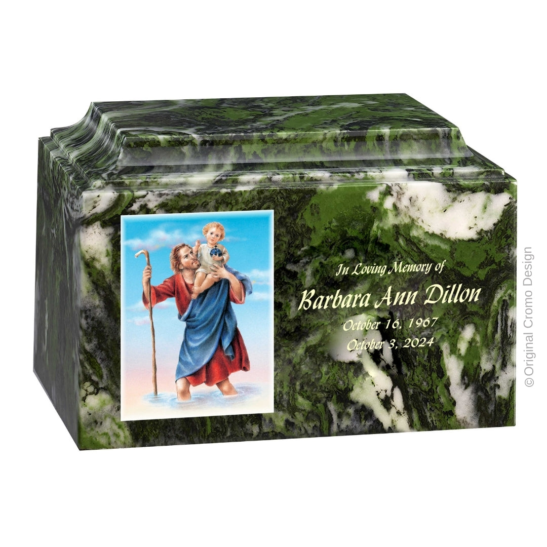 Catholic cremation urn with Saint Christopher  Wood finish by Cromo NB