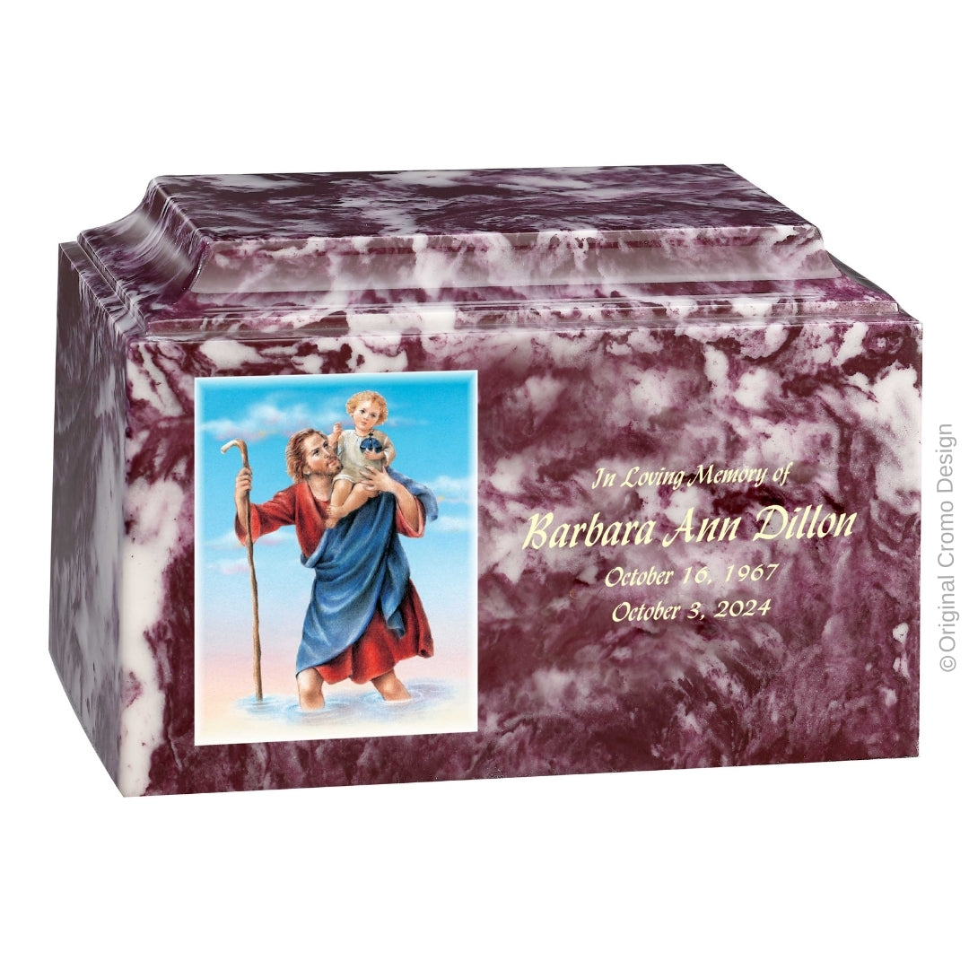 Catholic cremation urn with Saint Christopher  Wood finish by Cromo NB