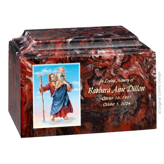Catholic cremation urn with Saint Christopher  Wood finish by Cromo NB