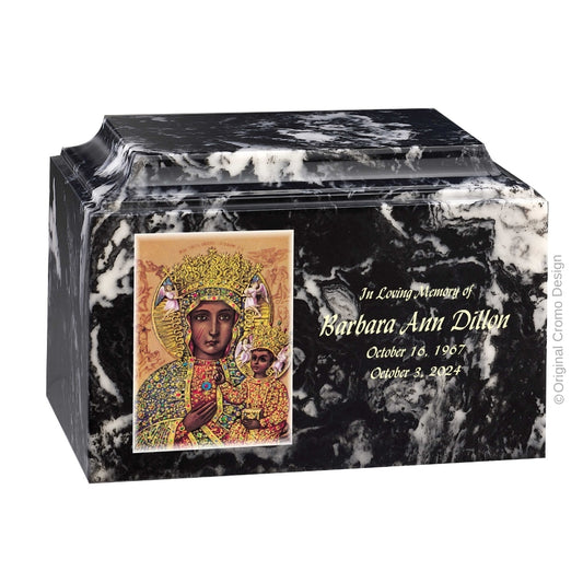 Catholic cremation urn with Our Lady of Czetechowa  Wood finish by Cromo NB