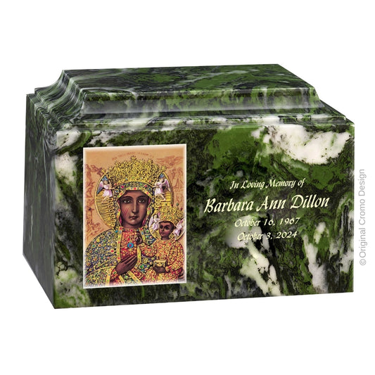 Catholic cremation urn with Our Lady of Czetechowa  Wood finish by Cromo NB