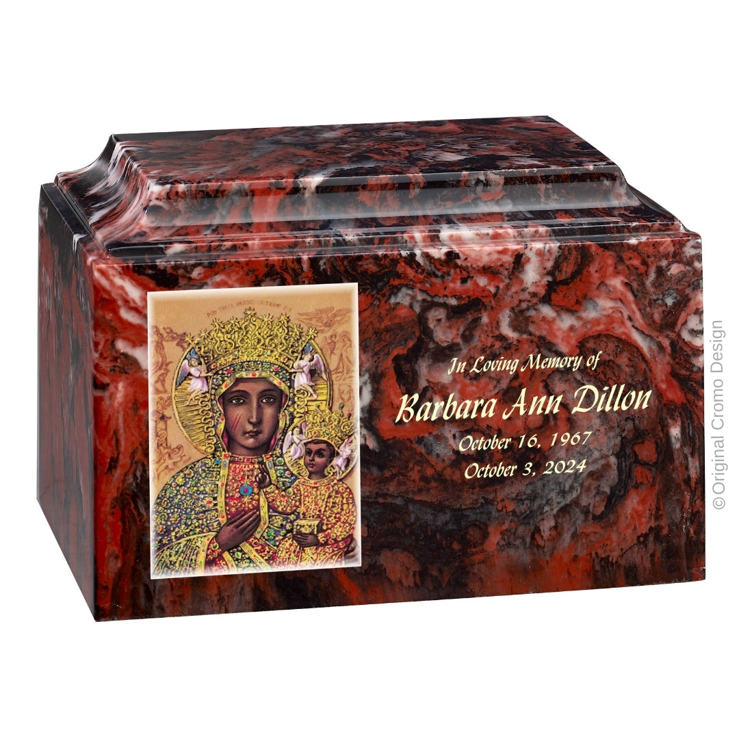 Catholic cremation urn with Our Lady of Czetechowa  Wood finish by Cromo NB
