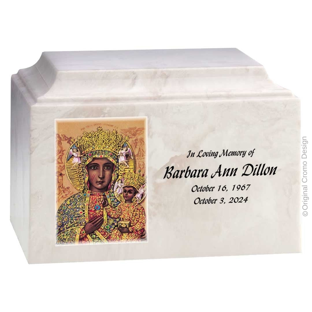 Catholic cremation urn with Our Lady of Czetechowa  Wood finish by Cromo NB