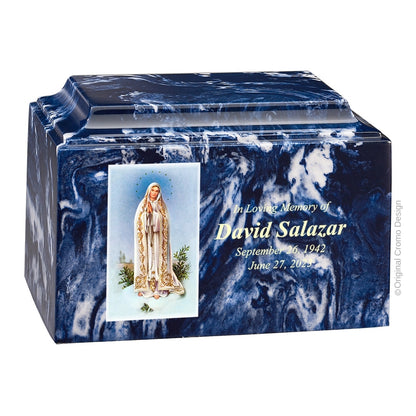 Catholic cremation urn with White Dove  Wood finish by Cromo NB