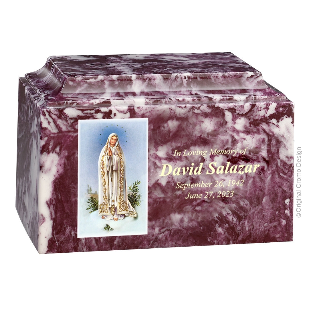 Catholic cremation urn with Our Lady of Fatima  Wood finish by Cromo NB