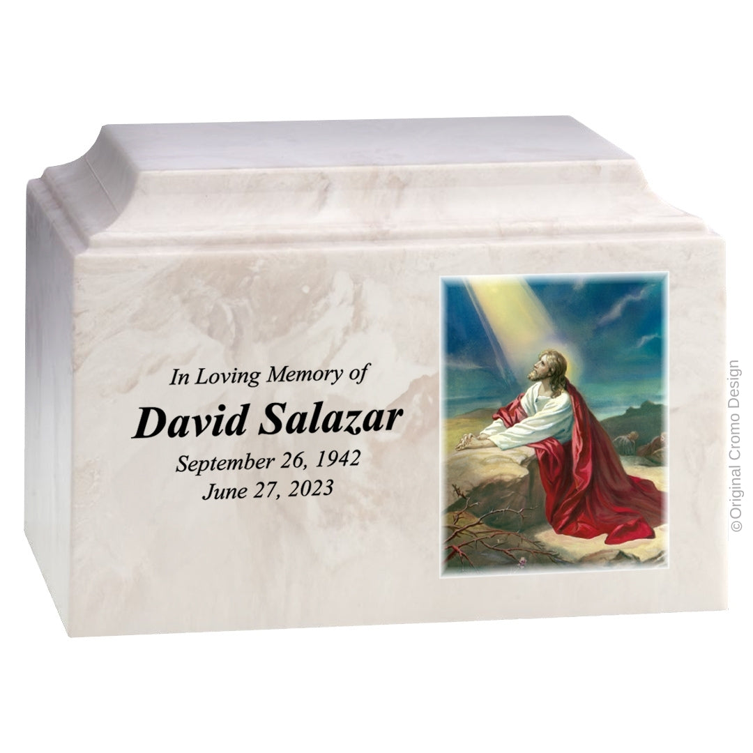 Catholic cremation urn with Saint Joseph  Wood finish by Cromo NB