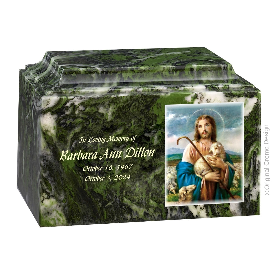 Catholic cremation urn with Jesus Praying  Wood finish by Cromo NB