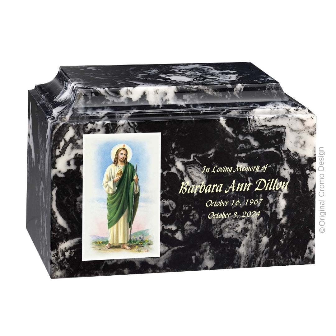 Catholic cremation urn with Saint Jude  Wood finish by Cromo NB