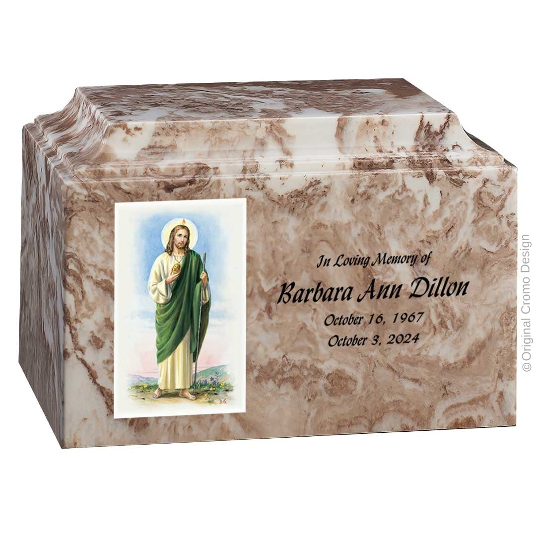 Catholic cremation urn with Saint Jude  Wood finish by Cromo NB