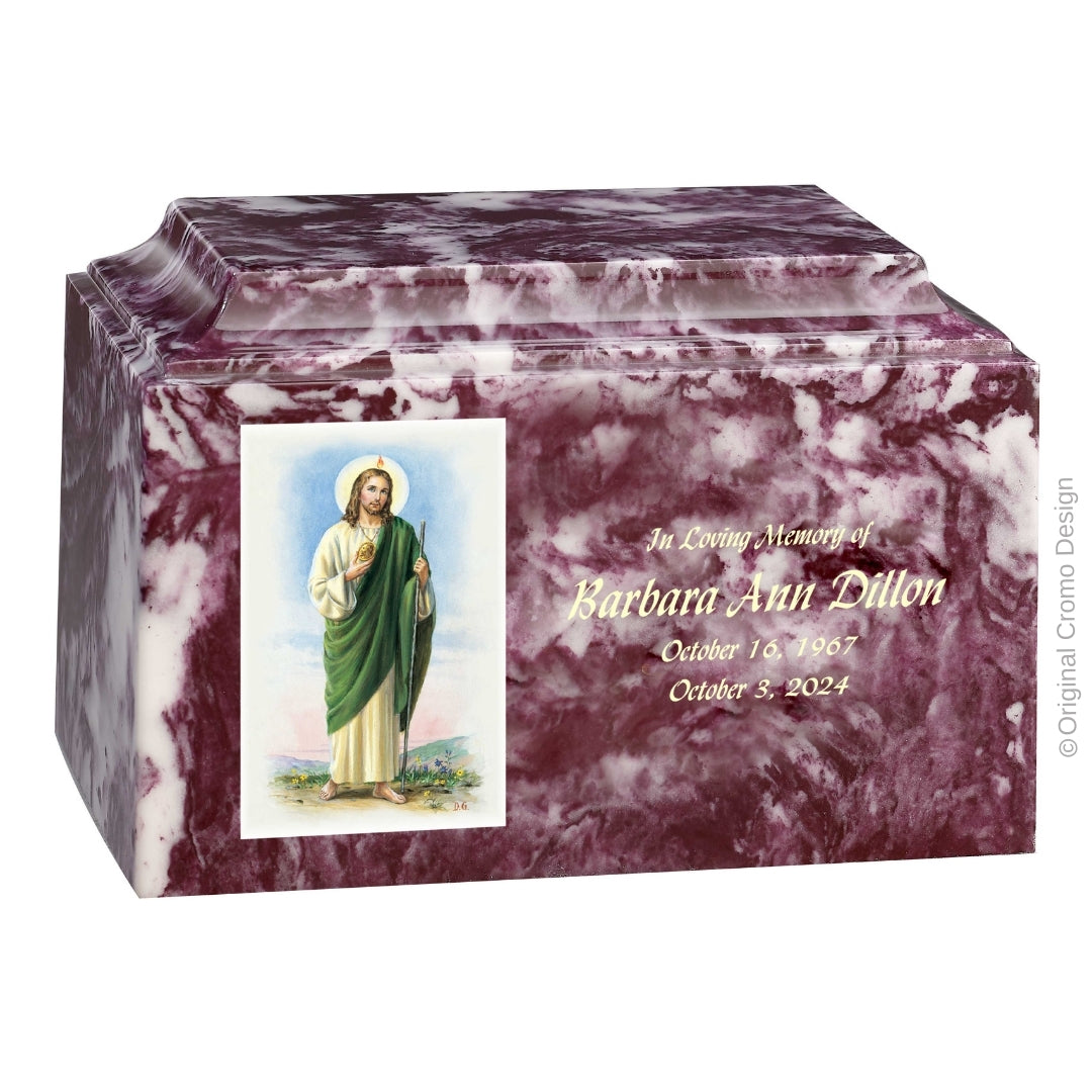 Catholic cremation urn with Saint Jude  Wood finish by Cromo NB