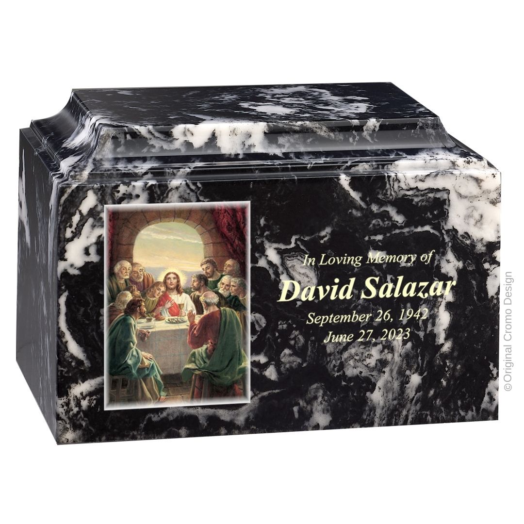Catholic cremation urn with Last Supper  Wood finish by Cromo NB