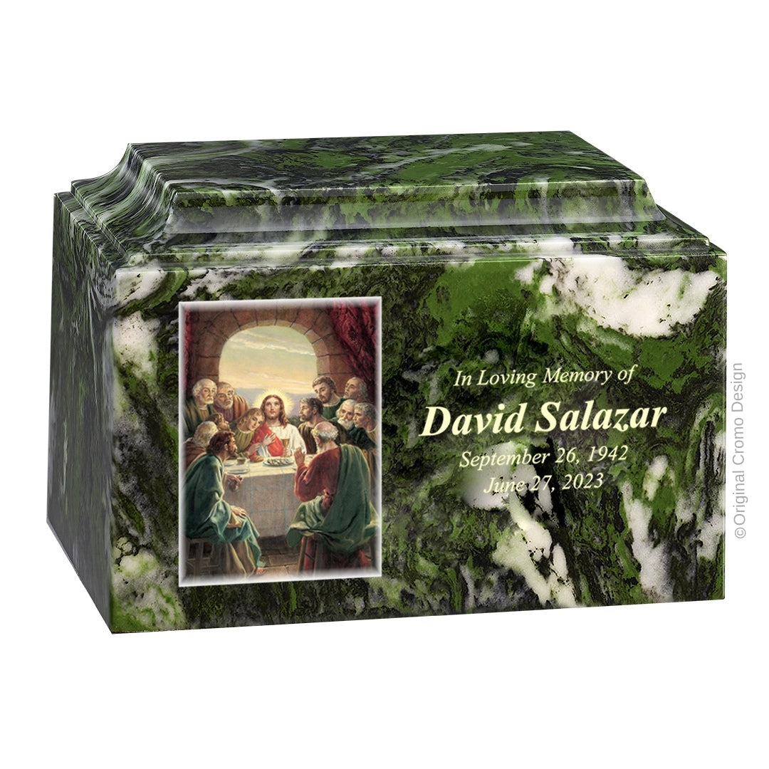 Catholic cremation urn with Last Supper  Wood finish by Cromo NB