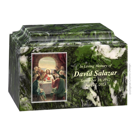 Catholic cremation urn with Last Supper  Wood finish by Cromo NB