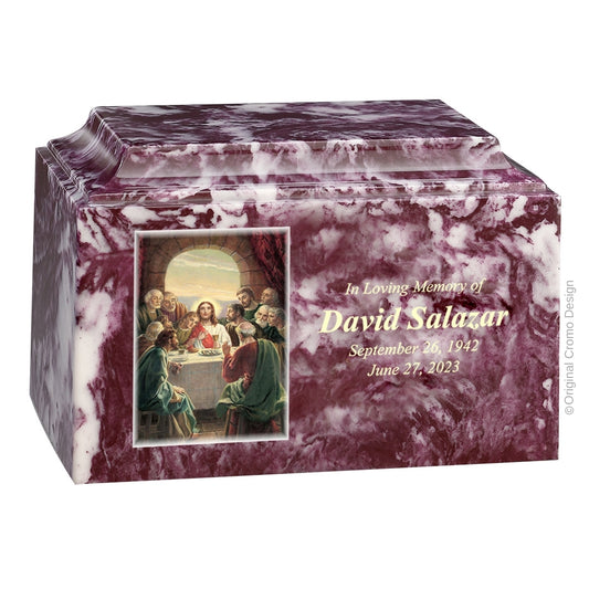 Catholic cremation urn with Last Supper  Wood finish by Cromo NB