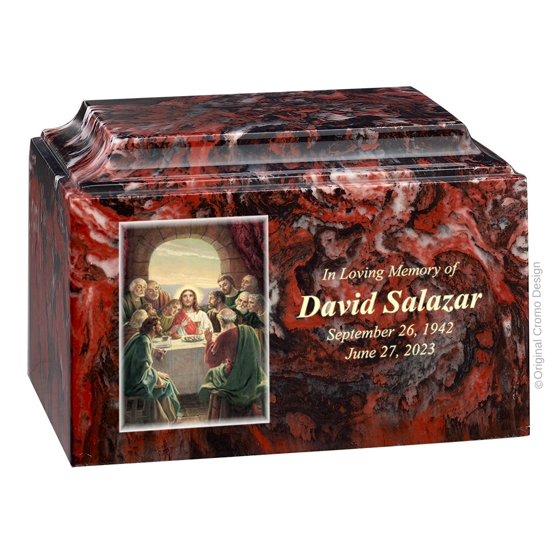 Catholic cremation urn with Last Supper  Wood finish by Cromo NB