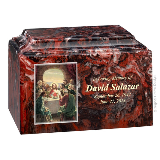 Catholic cremation urn with Last Supper  Wood finish by Cromo NB