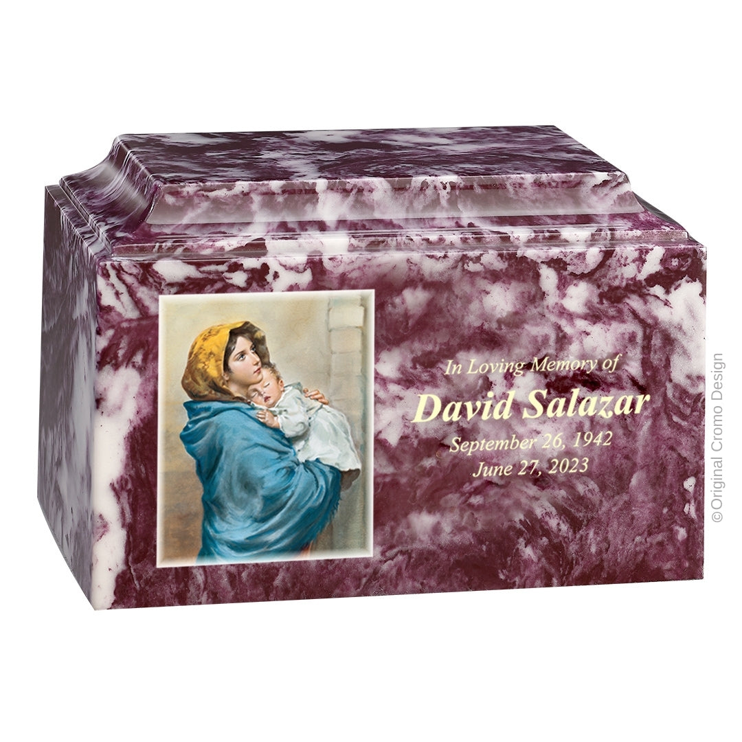 Catholic cremation urn with Madonna of The Street  Wood finish by Cromo NB